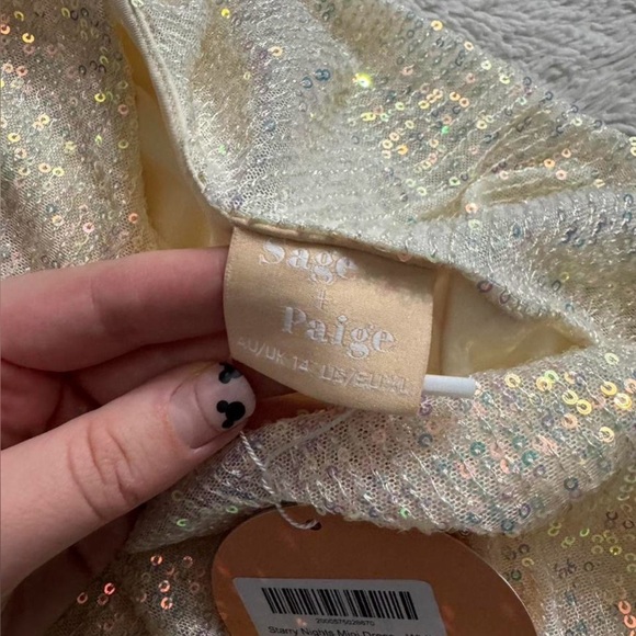 Sage + Page Starry Nights Mini Dress XL NWT Sequin One Shoulder White - Picture 7 of 7